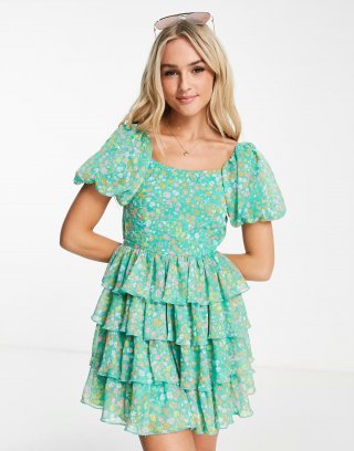 Miss Selfridge festival chiffon rara mini dress in multicolor ditsy