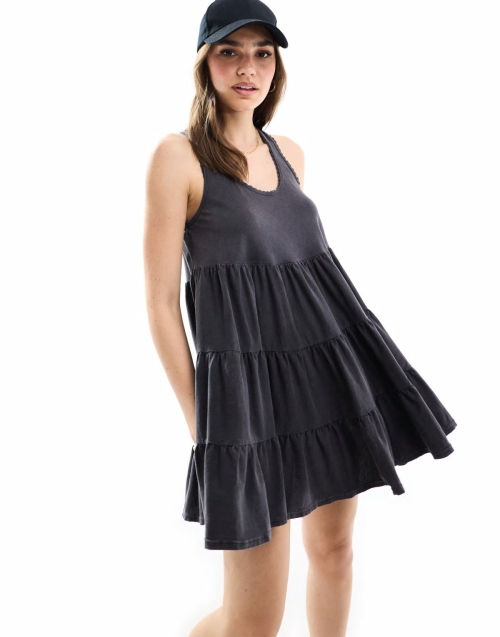 Miss Selfridge sleeveless acid wash smock mini dress in black