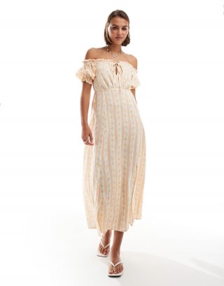 Miss Selfridge bardot maxi dress in stripe floral print