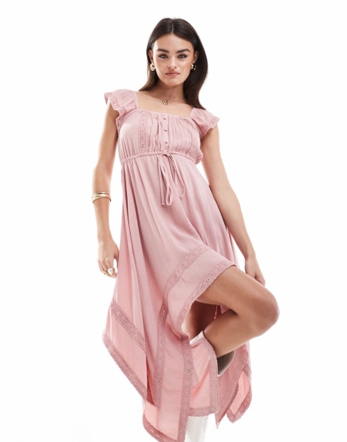 Miss Selfridge crinkle hanky hem mini dress in pink acid wash