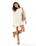 Miss Selfridge slash neck oversized knit mini dress in cream