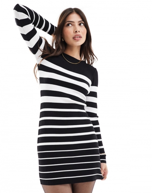 Miss Selfridge stripe long sleeve knit compact rib mini dress