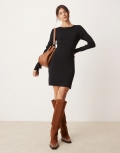 Miss Selfridge long sleeve knit compact ribbed mini dress in black