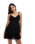 Miss Selfridge cheesecloth tiered mini sundress in black