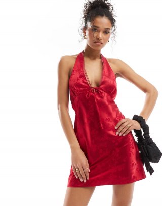 Miss Selfridge satin mini slip dress in cherry red