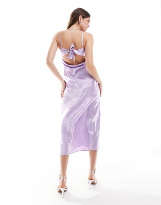 Miss Selfridge satin tie front maxi dress in lilac