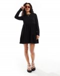 Miss Selfridge long sleeve washed smock mini dress in black