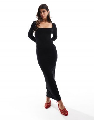 Miss Selfridge long sleeve scoop neck maxi dress in black