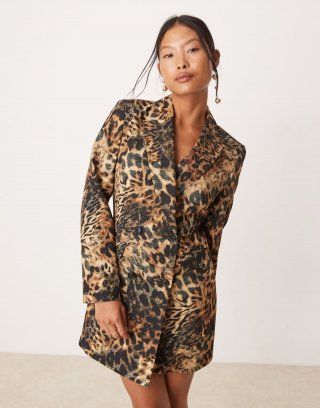 Miss Selfridge Petite longline blazer dress in animal print