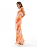 Miss Selfridge slash neck scoop back maxi dress in orange tie dye print