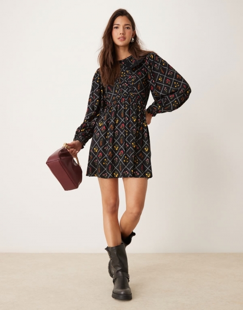 Miss Selfridge long sleeve lace mini dress in print