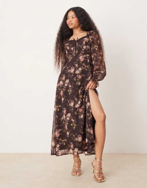 Miss Selfridge Petite corset chiffon maxi dress in floral print