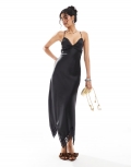 Miss Selfridge satin maxi dress with lace insert in black