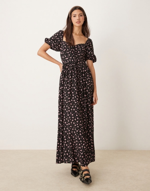 Miss Selfridge corset maxi dress in ditsy print