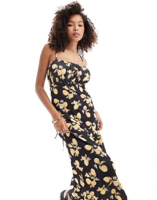 Miss Selfridge lemon print strappy back maxi dress