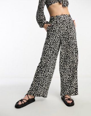 Miss Selfridge tab side wide leg palazzo pants in mono heart print - part of a set