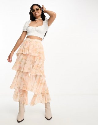 Miss Selfridge chiffon tiered wide leg pants in floral