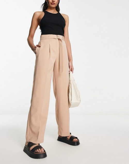 Miss Selfridge d-ring belt baggy pants in tan