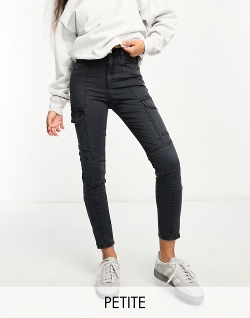 Miss Selfridge Petite cargo skinny jean in black