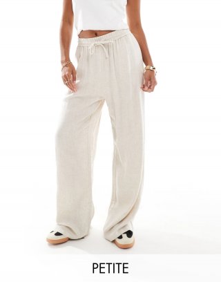 Miss Selfridge Petite linen blend pull on wide leg pants in natural slub