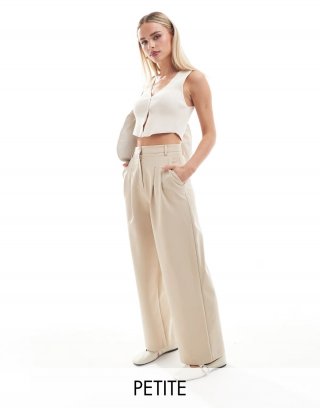 Miss Selfridge Petite tailored wide leg pants in stone