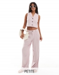 Miss Selfridge Petite linen blend tailored wide leg pants in dusty pink