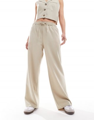 Miss Selfridge relaxed pull on pants in beige pinstripe - part of a set