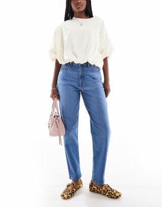 Miss Selfridge mom jeans in mid blue wash