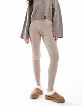 Miss Selfridge ribbed knit cozy leggings in oatmeal