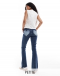 Miss Selfridge Petite heart pocket flare jeans in indigo wash