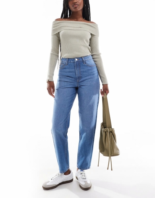 Miss Selfridge high rise mom jeans in mid blue wash