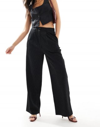 Miss Selfridge tailored wide leg dad pants in black pinstripe - part of a set