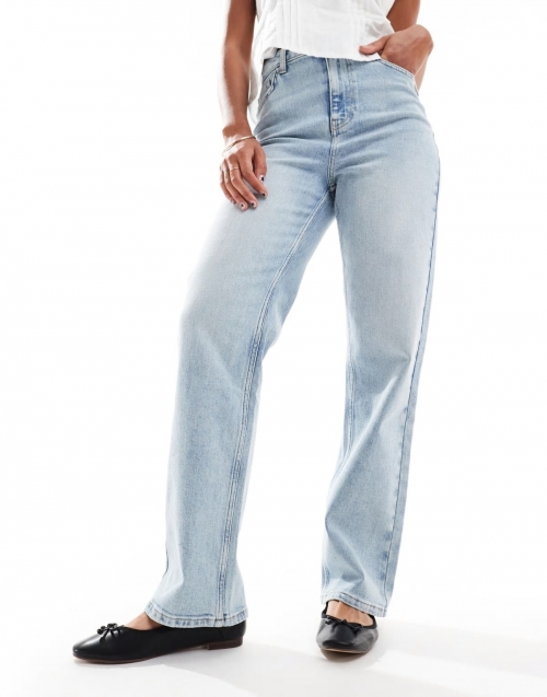 Miss Selfridge heart pocket straight leg jeans in bleach wash