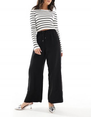 Miss Selfridge tailored side stripe sweatpants in black