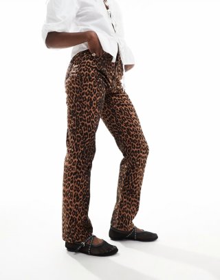 Miss Selfridge leopard straight leg jean