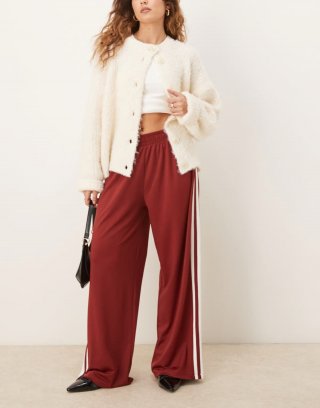 Miss Selfridge wide leg sweatpants with stripe detail