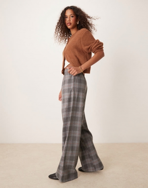 Miss Selfridge mid rise check straight leg pants