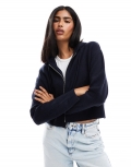 Bcbg BCBGMAXAZRIA zip through crop knit hoodie in navy