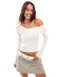 Miss Selfridge asymmetric knit ribbed long sleeve top in cream