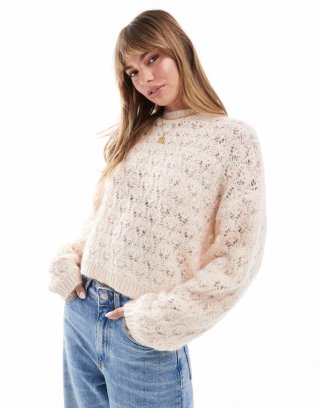 Miss Selfridge pretty pointelle stitch sweater in soft pink