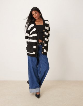 Miss Selfridge mid length cardigan with seam detail in stripe