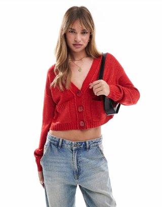 Miss Selfridge seam detail boxy cardigan in red