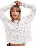 Bcbg BCBGMAXAZRIA open stitch faux pearl boxy sweater in cream