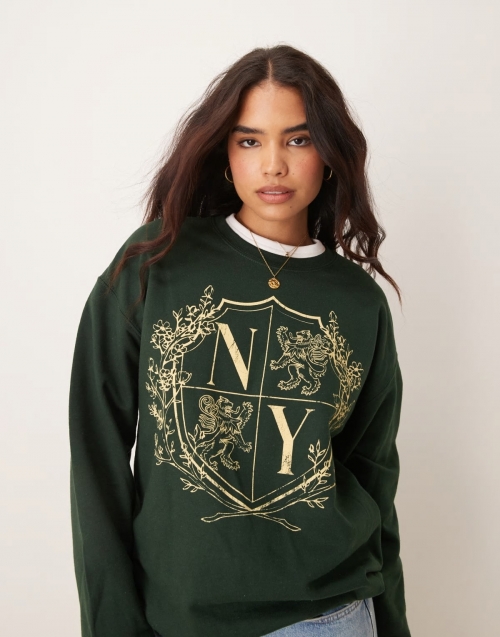 Miss Selfridge New York graphic sweatshirt in green