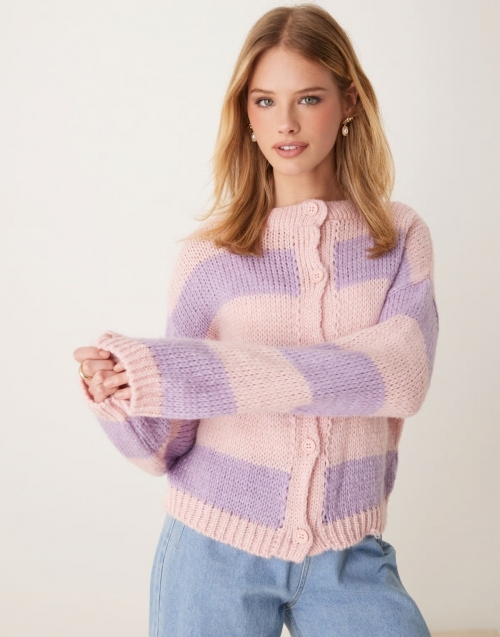 Miss Selfridge pastel pink and purple stripe knit cardigan