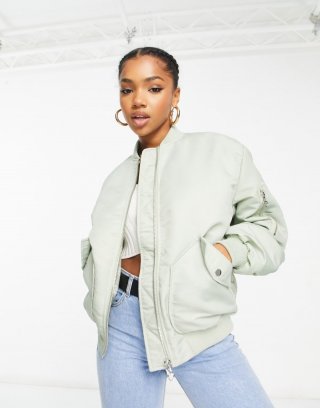 Bcbg BCBGMAXAZRIA ruched sleeve bomber jacket in sage