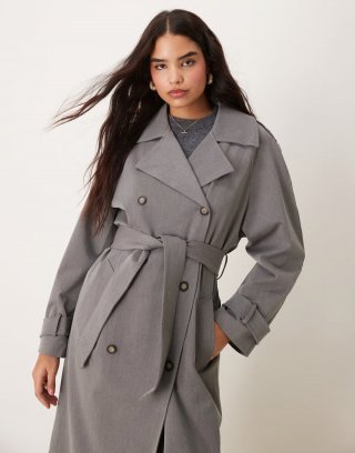 Bcbg BCBGMAXAZRIA tailored trench coat in charcoal gray