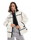 Miss Selfridge borg aviator jacket in cream