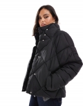 Miss Selfridge oversized quilted funnel neck crop puffer jacket in black