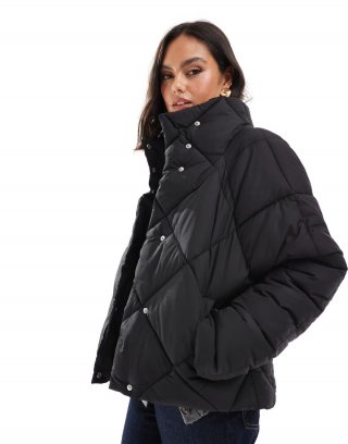 Bcbg BCBGMAXAZRIA oversized quilted funnel neck crop puffer jacket in black